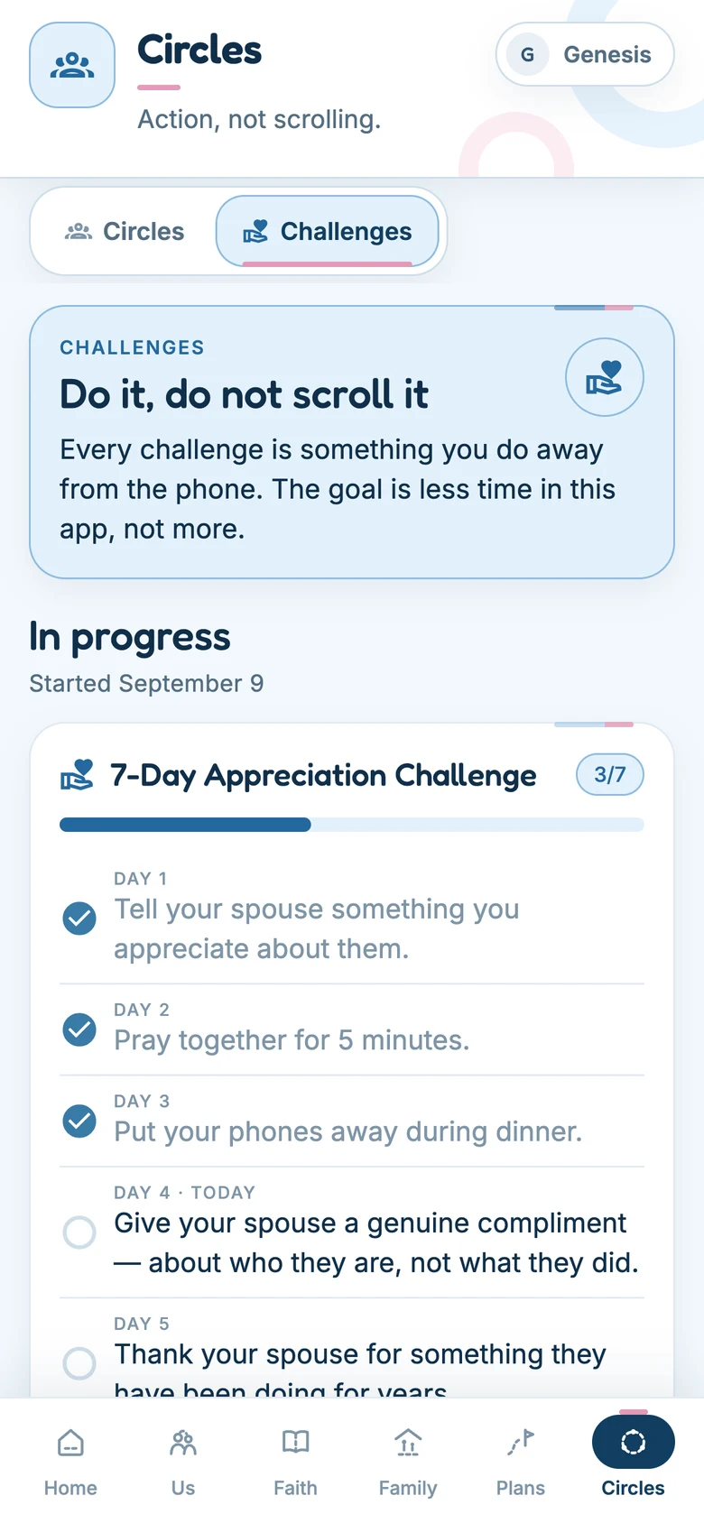 Challenges — Action, not scrolling